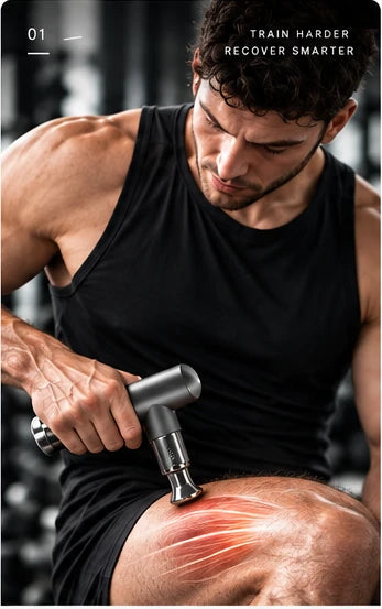 Athlete using AXIS massage gun after training