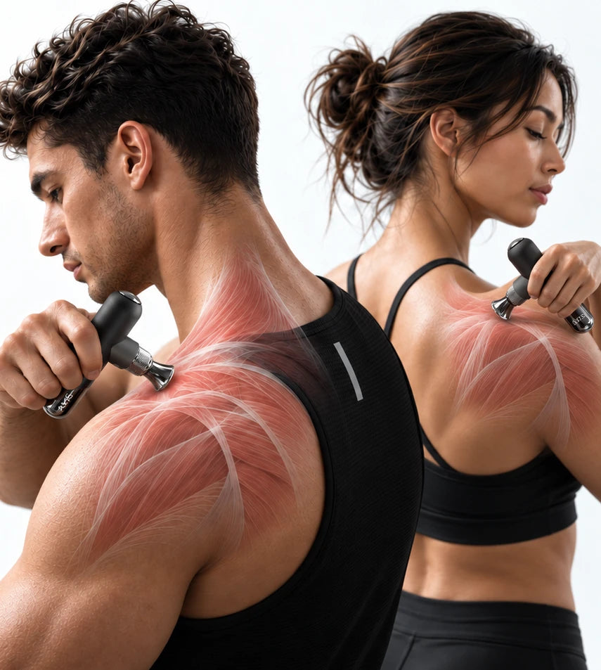 Active people using AXIS massage guns as part of their recovery routines